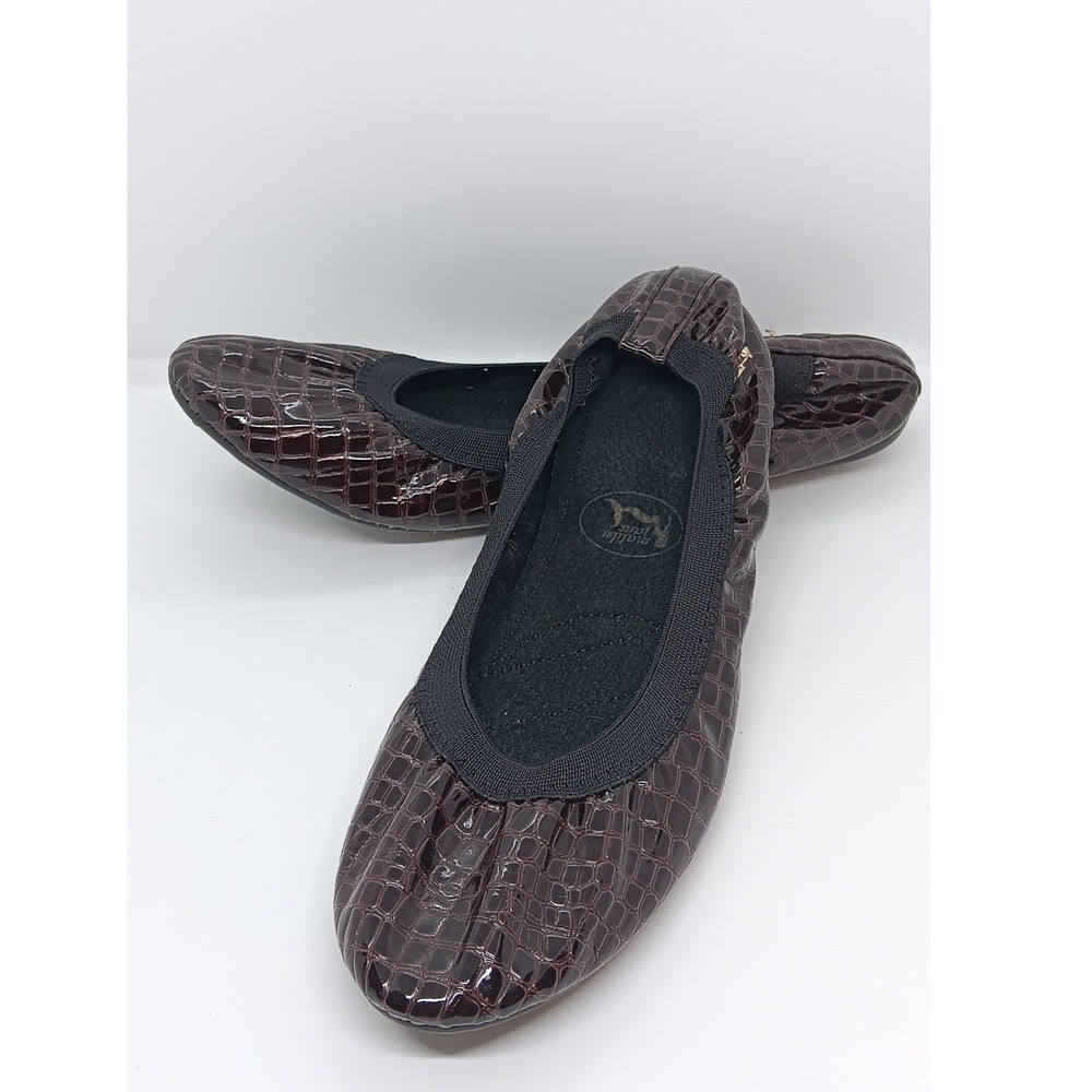 Malibu Jane Brown Crocodile Embossed Faux Leather Ballerina Flats US 10 EU 40 - Picture 2 of 8